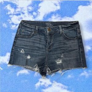 Time and Tru Women's Dark Blue Distressed Jean Shorts